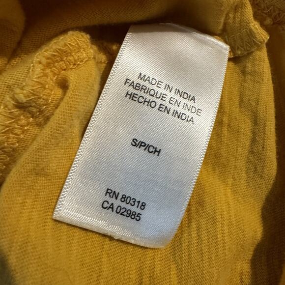 Lucky Brand Yellow Short Puff Sleeves Solid Blouse Size S Smocked Lace Eyelet - Picture 4 of 7